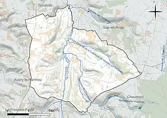 Carte en couleur présentant le réseau hydrographique de la commune