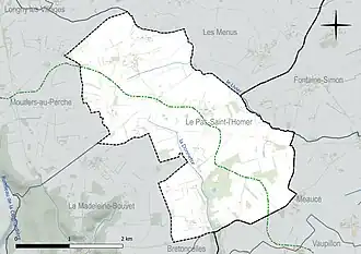 Carte en couleur présentant le réseau hydrographique de la commune