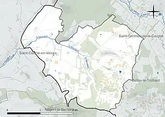 Carte en couleur présentant le réseau hydrographique de la commune