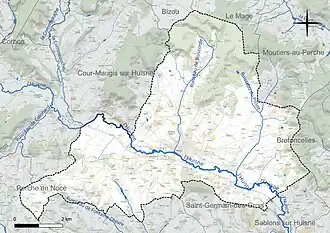 Carte en couleur présentant le réseau hydrographique de la commune