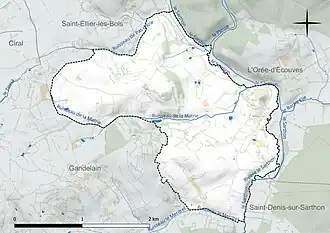 Carte en couleur présentant le réseau hydrographique de la commune