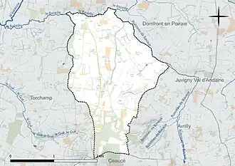 Carte en couleur présentant le réseau hydrographique de la commune