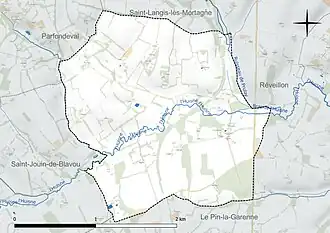 Carte en couleur présentant le réseau hydrographique de la commune