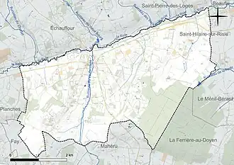Carte en couleur présentant le réseau hydrographique de la commune