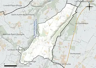 Carte en couleur présentant le réseau hydrographique de la commune