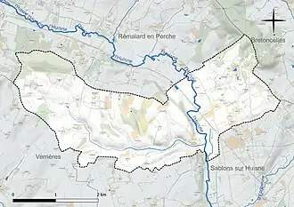 Carte en couleur présentant le réseau hydrographique de la commune