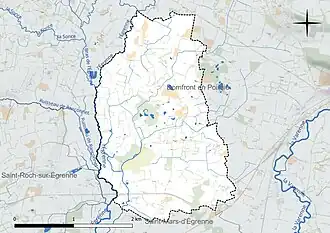 Carte en couleur présentant le réseau hydrographique de la commune
