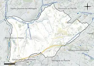 Carte en couleur présentant le réseau hydrographique de la commune