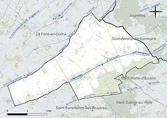Carte en couleur présentant le réseau hydrographique de la commune