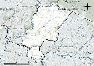 Carte en couleur présentant le réseau hydrographique de la commune