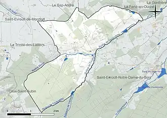 Carte en couleur présentant le réseau hydrographique de la commune