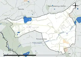 Carte en couleur présentant le réseau hydrographique de la commune