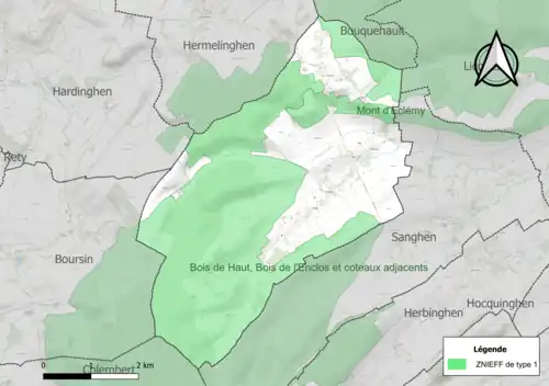 Carte des ZNIEFF de type 1 sur la commune.