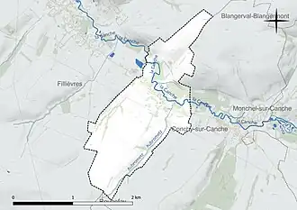 Carte en couleur présentant le réseau hydrographique de la commune