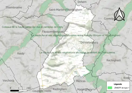 Carte de la ZNIEFF de type 1 sur la commune.