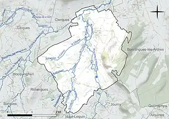 Carte en couleur présentant le réseau hydrographique de la commune
