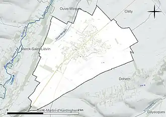 Carte en couleur présentant le réseau hydrographique de la commune