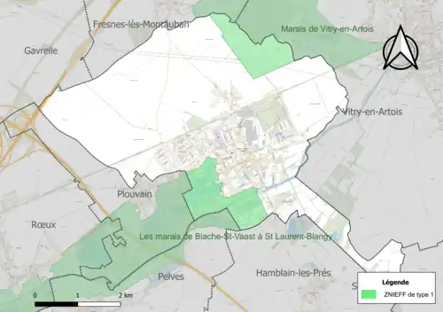 Carte des ZNIEFF de type 1 dans la commune.