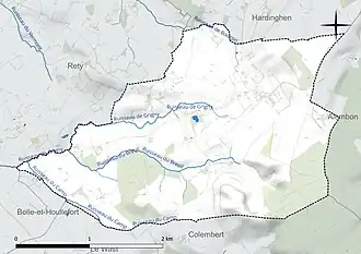 Carte en couleur présentant le réseau hydrographique de la commune