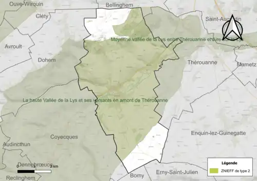 Carte de la ZNIEFF de type 2 sur la commune.