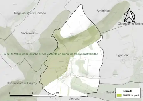 Carte de la ZNIEFF de type 2 sur la commune.
