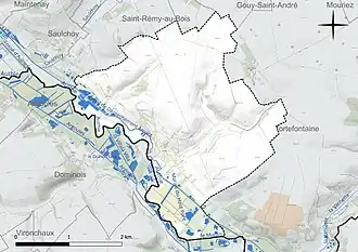 Carte en couleur présentant le réseau hydrographique de la commune