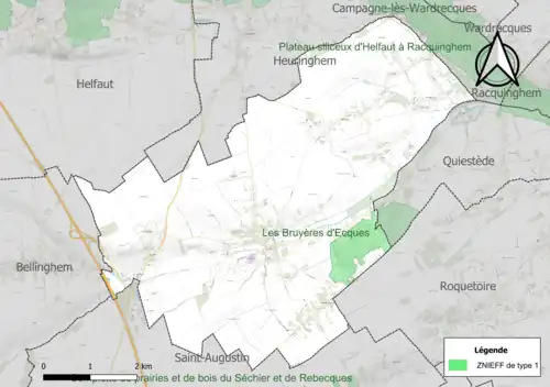 Carte de la ZNIEFF de type 1 sur la commune.
