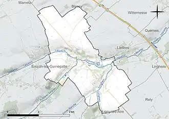 Carte en couleur présentant le réseau hydrographique de la commune