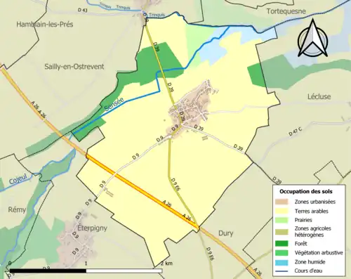 Carte en couleurs présentant l'occupation des sols.