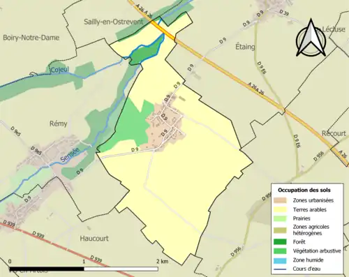 Carte en couleurs présentant l'occupation des sols.