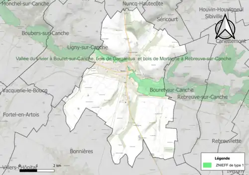 Carte de la ZNIEFF de type 1 sur la commune.