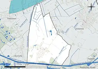 Carte en couleur présentant le réseau hydrographique de la commune