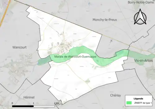 Carte de la ZNIEFF de type 1 sur la commune.