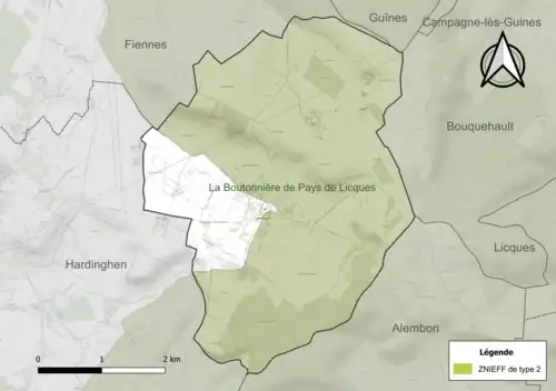 Carte de la ZNIEFF de type 2 sur la commune.