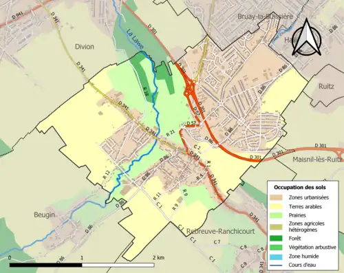 Carte en couleurs présentant l'occupation des sols.