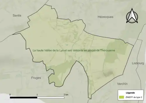 Carte de la ZNIEFF de type 2 sur la commune.