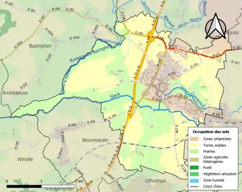 Carte en couleurs présentant l'occupation des sols.