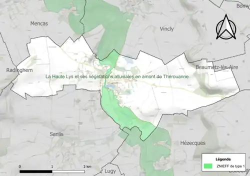 Carte de la ZNIEFF de type 1 sur la commune.