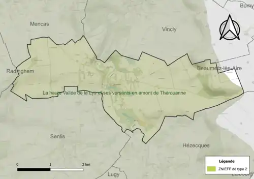 Carte de la ZNIEFF de type 2 sur la commune.