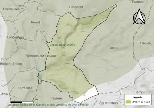Carte de la ZNIEFF de type 2 sur la commune.