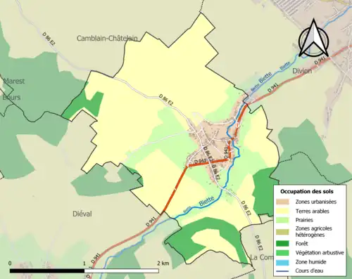 Carte en couleurs présentant l'occupation des sols.