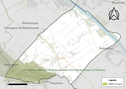 Carte de la ZNIEFF de type 2 sur la commune.