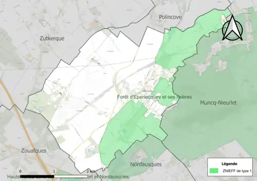 Carte de la ZNIEFF de type 1 sur la commune.
