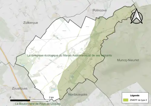 Carte de la ZNIEFF de type 2 sur la commune.