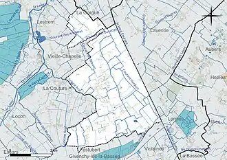 Carte en couleur présentant le réseau hydrographique de la commune