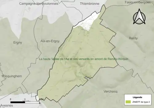 Carte de la ZNIEFF de type 2 sur la commune.