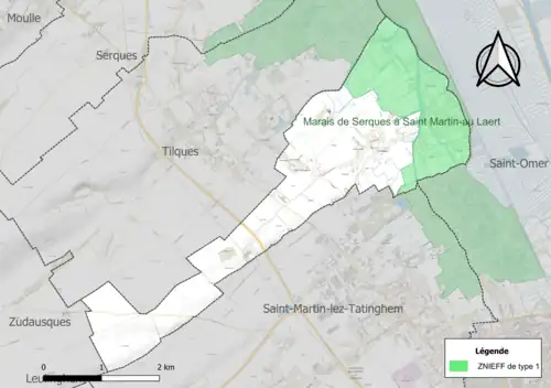 Carte de la ZNIEFF de type 1 sur la commune.