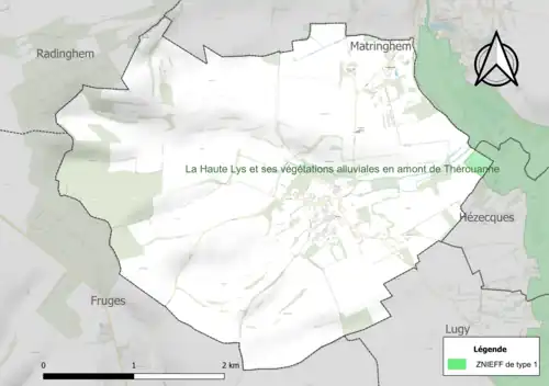 Carte de la ZNIEFF de type 1 sur la commune.