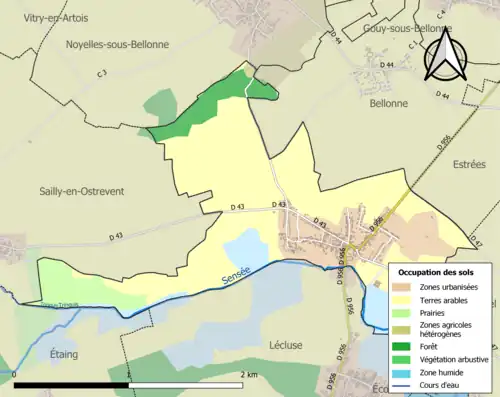 Carte en couleurs présentant l'occupation des sols.