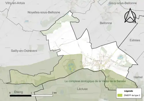Carte de la ZNIEFF de type 2 sur la commune.